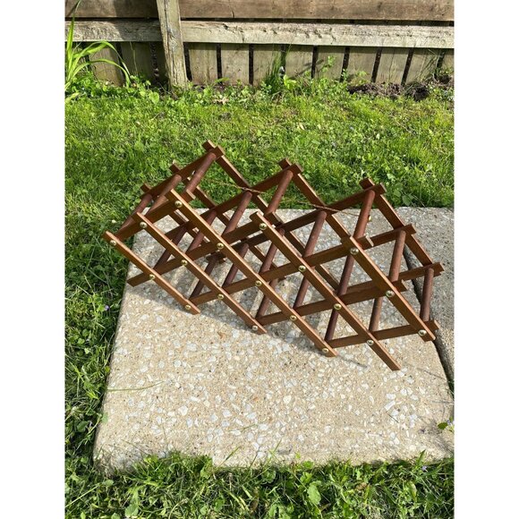 Vintage wooden expandable wine bottle drinking rack holder 10 spaces - Picture 3 of 5